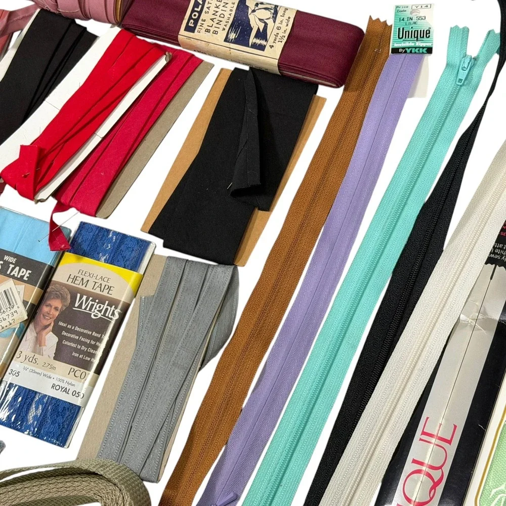 Wrights Mixed Multicolor Sewing Notions Lot Zippers Bias Tape Hem Tape Vintage